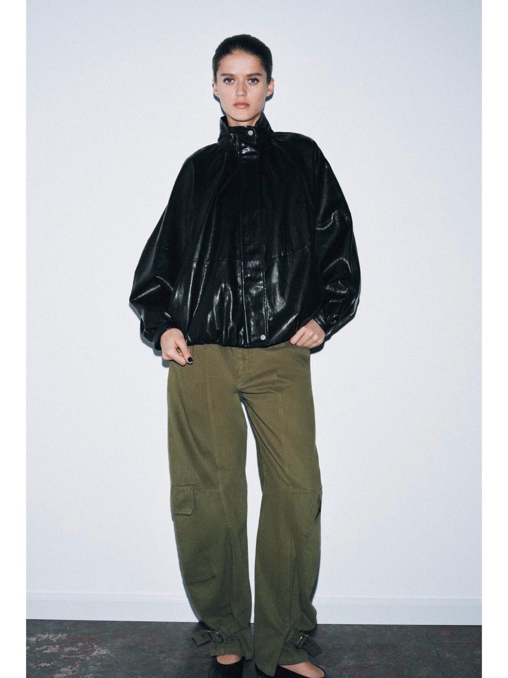 NWT Zara Black Faux Leather High-Neck Jacket